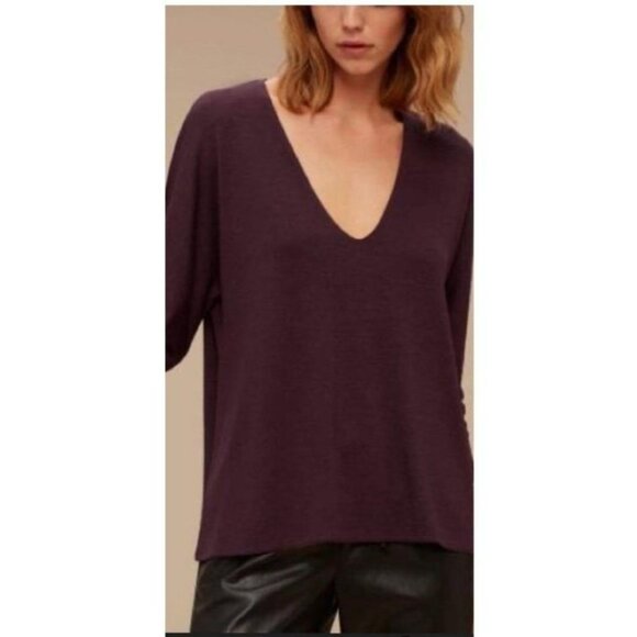 Aritzia Wilfred Free Grey Heathered Deep V neck 3/4 Sleeve Shirt size XS - Picture 2 of 15